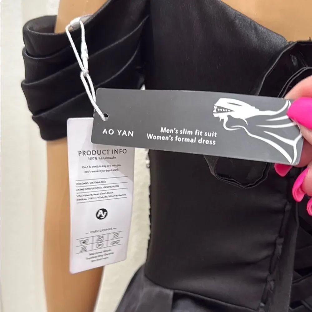 Black Ruched Off-Shoulder Prom Gown - Picture 10 of 17
